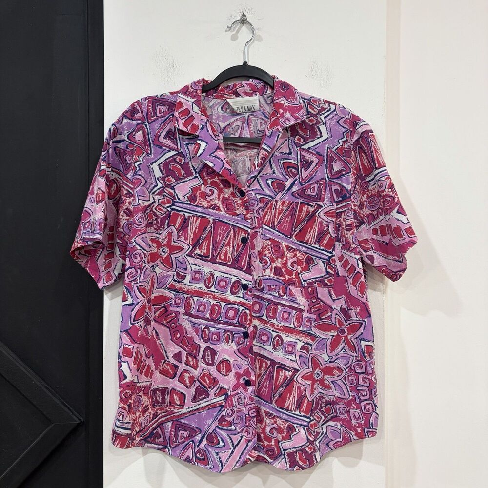 Vintage Casey & Max Retro Colorful Geometric Print Button Up Top Women’s Large